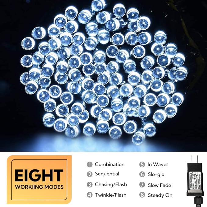 Hopolon String Lights Indoor Outdoor, 33 FT 100 LED Connectable Green Wire Twinkle Fairy Lights, Plug in Christmas Light Waterproof for Wedding Party Patio Spring Decor (Cool White)
