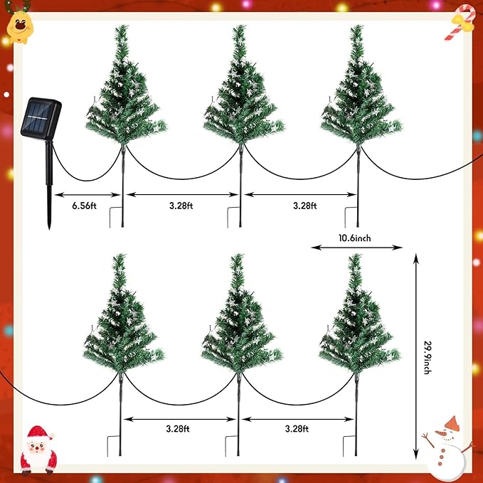 Retisee 6 Pack Solar Christmas Tree Pathway Lights Decorations Outdoor LED Star 8 Modes Prelit Small Christmas Tree Waterproof Solar Stake Lights for Garden, Yard, Lawn, Cemetery
