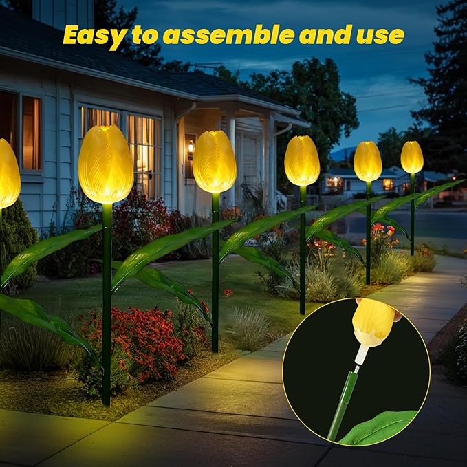 Outdoor Solar Lights Waterproof - 6PACKS Brighter Tulip Flowers with Garden Gifts Stake Lights Decor,Yard Decorations,Artificial Flower Gifts for Mom,Party,Home,Cemetery Grave Decor Yellow