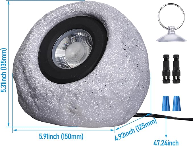 LEONLITE 5CCT LED Rock Lights Outdoor, 5W Low Voltage Landscape Spot Light for Garden, Yard, Decorative Stone Light, 12-24V AC/DC, CRI90, 200lm, IP65 Waterproof, Round, Light Gray, Pack of 2