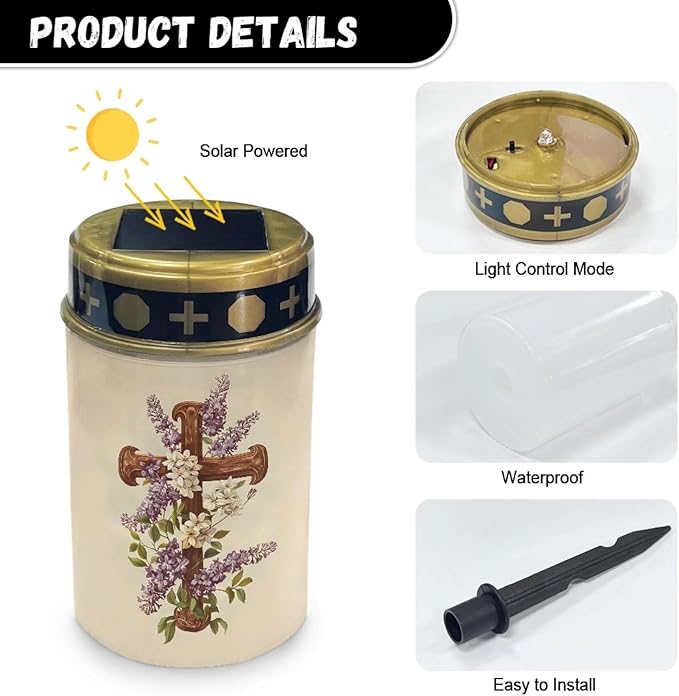 Cross Floral Solar Pathway Lights Outdoor Waterproof Garden Solar Lights Solar Cemetery Lights for Grave Weather | Lumora