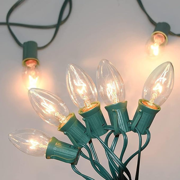 GOOTHY C9 Clear Christmas String Lights, 25Ft Outdoor Christmas Lights with 26 Warm White Bulbs, Hanging Roofline | Lumora