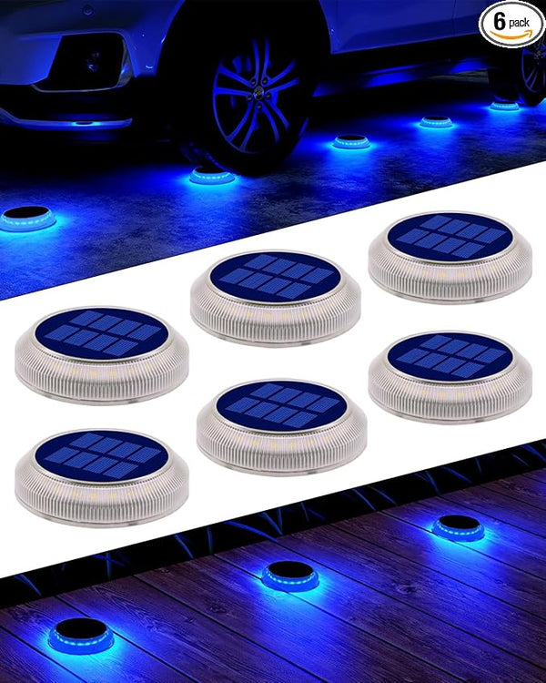 6 Packs Solar Driveway Lights, Blue Dock Deck Lights Solar Powered Outdoor IP68 Waterproof, Stick on Light for | Lumora
