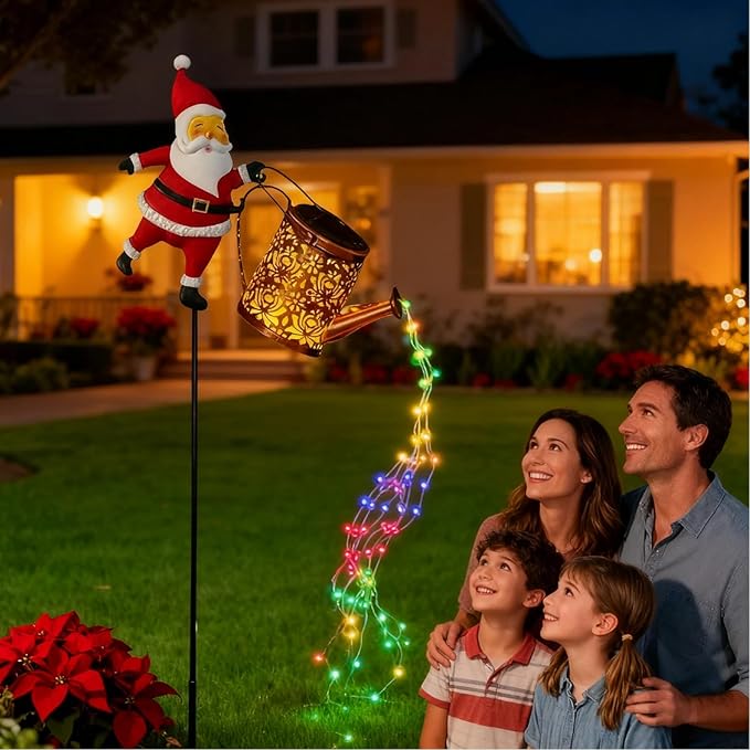 Christmas Santa Solar Kettle Lights Garden Lawn Decorative Lights, Outdoor Waterproof Solar Santa Claus Decoration with LED Light, for Backyard Lawn Patio (Color Lights,1pc)