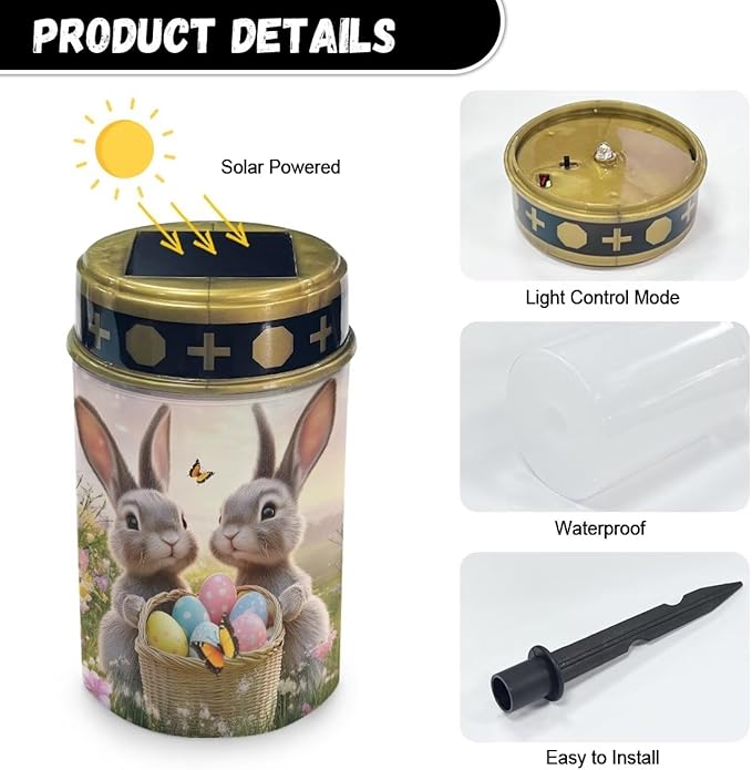 Easter Rabbit Cemetery Lights for Grave Solar Waterproof Decorative Solar Lights Outdoor Garden Pet Graves Outdoor Solar Powered Grave Lights Memorial Gift Decor 2 Pack