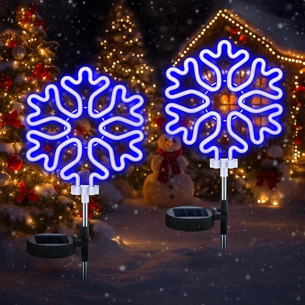 2 Pcs Solar Christmas Snowflake Garden Stake Lights Waterproof Xmas Snowflake Solar Landscape Path Lights for | Lumora