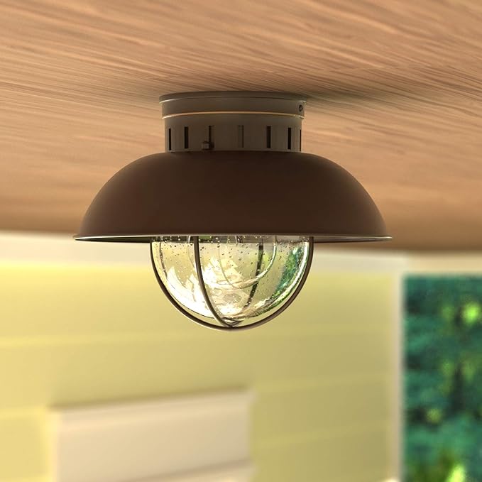 VAXCEL Harwich Bronze Coastal Barn Dome Outdoor Flush Mount Ceiling Light Clear Glass