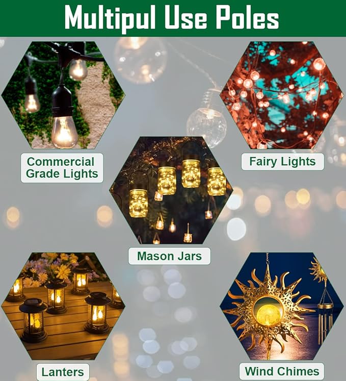 10ft String Light Poles for Hard Surfaces, Light Poles for Outdoor String Light, Perfect for Garden, Backyard, and | Lumora