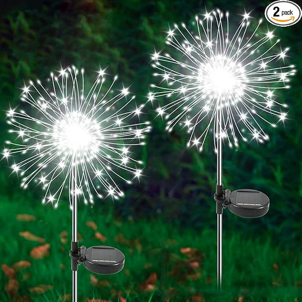 Solar Garden Lights Outdoor, 2 Pack 120 LED Twinkling Firework Lights Decorative with 2 Modes, Outdoor Waterproof | Lumora