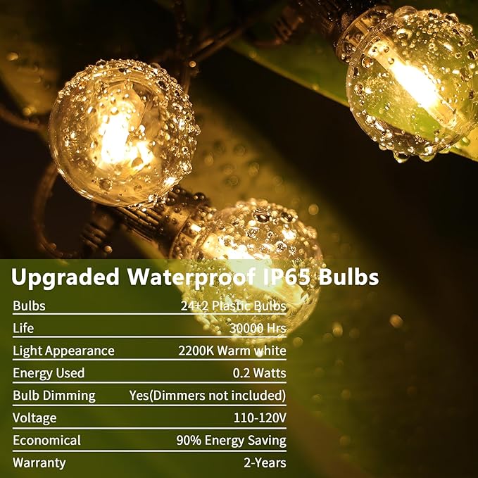 ZOTOYI Solar Outdoor String Lights 50FT, Waterproof with USB Port, G40 Globe Solar Patio Light with 26 Edison | Lumora