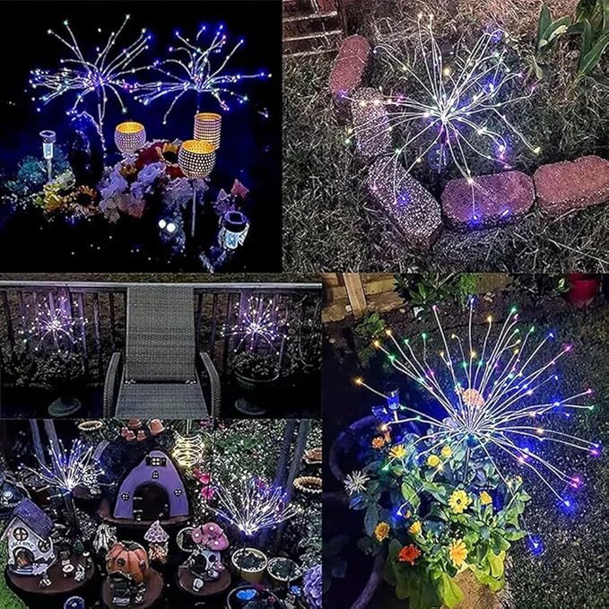 PINHEN Solar Firework Lights, 2 Pack Solar Garden Lights 200 LEDs 8 Lighting Modes Solar Lights Outdoor Waterproof for Garden Path Yard Patio Walkway Pathway Party Wedding Decorative (Colorful)