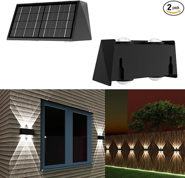 2-Pack Solar Fence Lights, Up & Down Lighting, 50LM/25LM Dual Brightness, 4 Color Modes, IP65 Waterproof, 1200mAh | Lumora