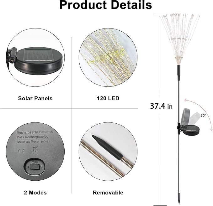 Solar Garden Lights Outdoor, 2 Pack 120 LED Twinkling Firework Lights Decorative with 2 Modes, Outdoor Waterproof | Lumora
