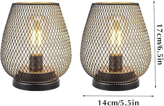 TRIROCKS Set of 2 Medium Battery Powered Outdoor Lantern 6.5'' High Metal Table Lamp Cordless Battery Operated | Lumora