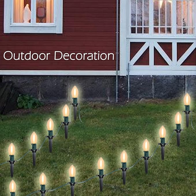 SUNSGNE C9 LED Christmas Pathway Lights Outdoor 38 Feet Sidewalk String Lights with Marker Stakes, 25 LED Clear Connectable Christmas Walkway Markers Lights for Outside Porch Garden Yard Lawn Decor