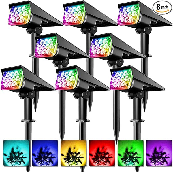 T-SUNUS 8 Pack Solar Color Landscape Spotlights, IP65 Waterproof Solar Powered Spot Light Wall Lights, 2-in-1 | Lumora