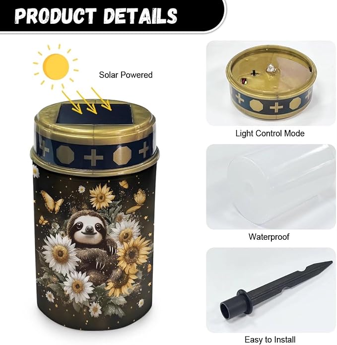 Sloth Sunflower Solar Light Outdoor Decor,Solar Powered Stakes Decorative Memorial Lights Garden Yard Lawn Pathway | Lumora