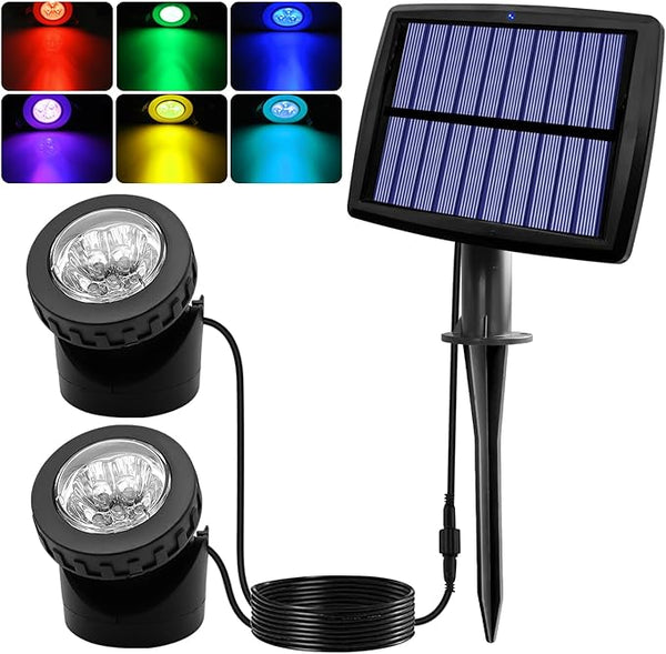 AVEKI Solar Pond Spotlights, 12 LED Solar Underwater Lights with Dual Head Waterproof Submarine Landscape Spotlight | Lumora