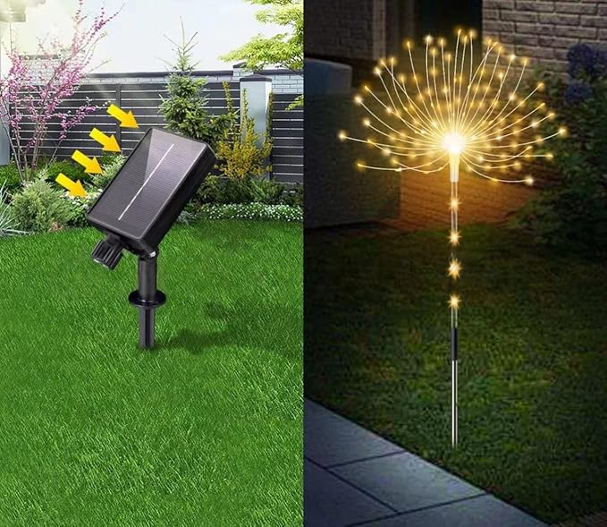 4 Pack Outdoor Solar Decorative Lights with 480 LEDs, Waterproof Solar Firework Lights with 8 Modes, Suitable for Outdoor, Garden, Yard, Pathway and Landscape Decoration