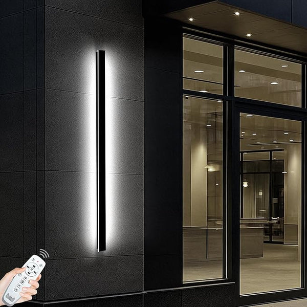Modern Outdoor Wall Lights, 3CCT Dimmable Black Outdoor Wall Sconce with Remote Control, 70.87in Waterproof Linear | Lumora