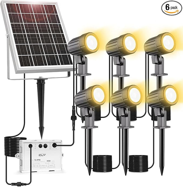 CLY 6 in 1 Solar Spot Lights Outdoor, 2700K Warm White Solar Spotlights Landscape Lights, IP66 Waterproof 59.06ft | Lumora