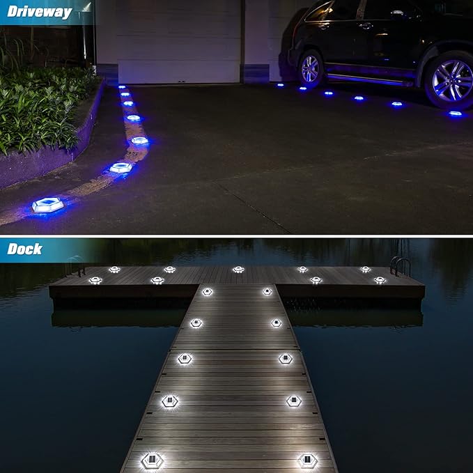 VOLISUN Solar Driveway Lights Dock Outdoor Waterproof Marker Lights,16 Pack Solar Deck Lights 2 Colors in 1 Led | Lumora