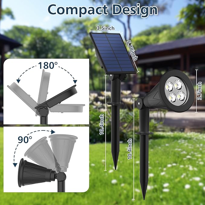 T-SUNUS Christmas Solar Powered LED Spot Light White 6000K, Separated Panel with 9.8ft Cable IP65 Waterproof | Lumora