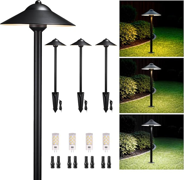 Gardenreet Solid Brass Landscape Path Lights (9" Shade) - Warm & Neutral White Adjustable Low Voltage Pathway | Lumora