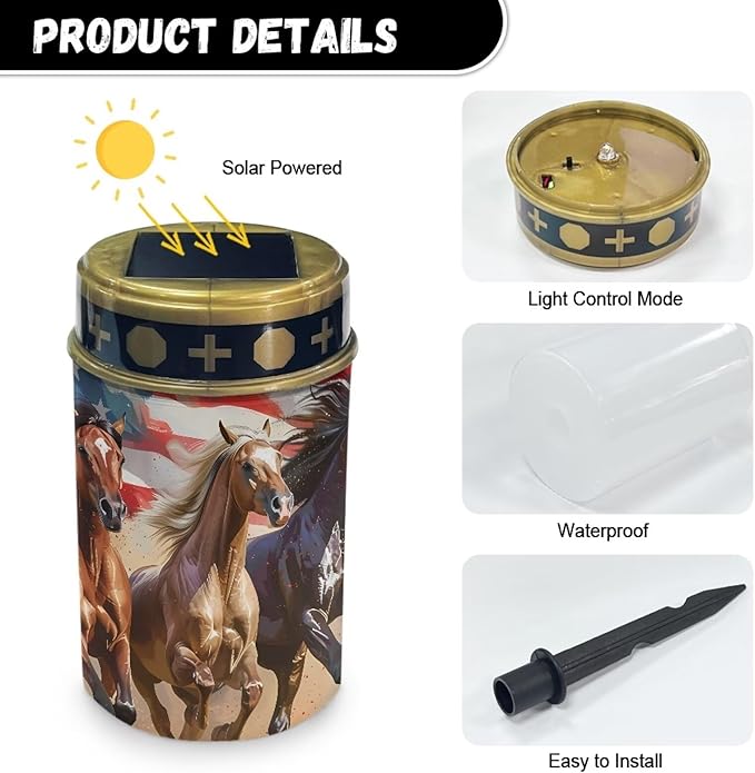American Horse Cemetery Solar Stake Lights Decorative Patriotic Solar Pathway Lights Landscape Lights Gravesite | Lumora