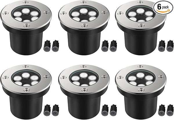 JESLED Landscape Lighting 6W LED Well Lights, 12V 24V Ground Lights 6000K Bright White, IP67 Waterproof Low Voltage | Lumora