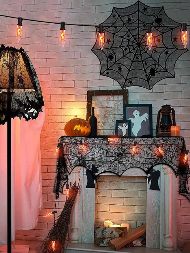 Halloween Flickering String Lights, 10FT C18 Flickering Flame Night Light with 10 Clear Flame Bulbs, Great for Outdoor Indoor Halloween Decoration - Black Wire
