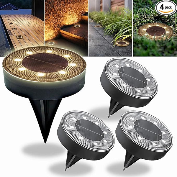 Solar Ground Lights Outdoor Waterproof IP68, 4 Pack 8 LED In Ground Solar Disc Landscape Lighting, Garden Lights | Lumora