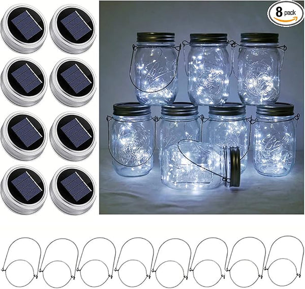 Decorman Solar Mason Jar Lights, 8 Pack Waterproof Fairy Star Firefly Lids String Lights with 8 Hangers for Patio | Lumora
