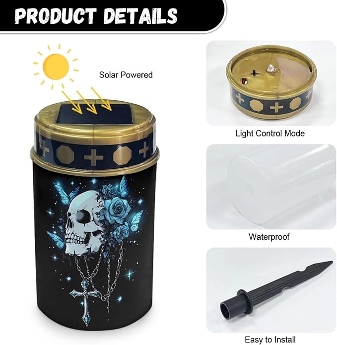 Skull Cross Solar Garden Stake Lights Solar Lights Outdoor Garden for Cemetery Grave Decorations, Memorial Gift, Christmas Yard Art, Sympathy Gifts