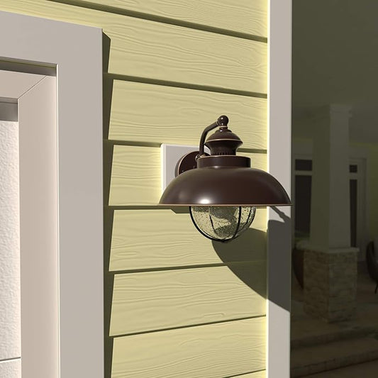 VAXCEL Harwich 10.25 in. H 1-Light Burnished Bronze Coastal Outdoor Wall Sconce Made of Durable Steel, Clear Seeded Glass Shade, LED Compatible, Use for Exterior Porch Patio Front Door or Garage