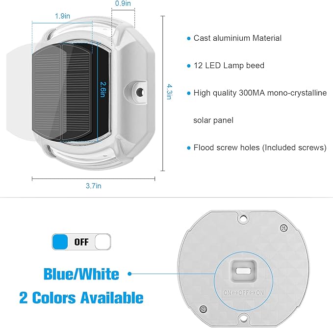 VOLISUN Solar Driveway Lights Dock Deck Lights 4-Pack,2 Colors in 1, LED Solar Powered Waterproof Outdoor Warning | Lumora