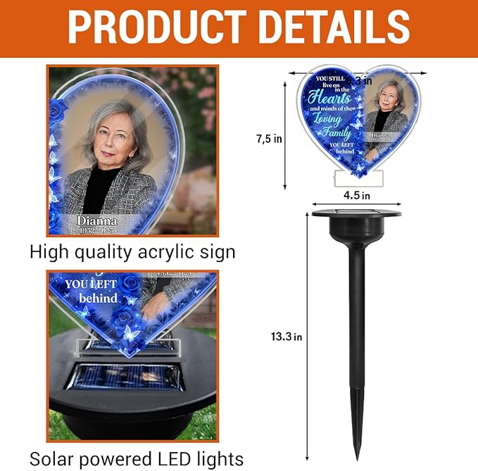 Personalized Memorial Solar Lights - Outdoor Light Garden Decor - Grave Decorations for Cemetery Memorial Sympathy Gift for Loss of Loved One