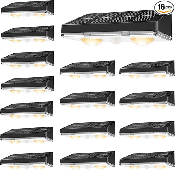 VOLISUN Solar Fence Lights, 16 Pack Solar Powered Fence Lights Outdoor with Warm White LED Spot Lens, IP65 | Lumora