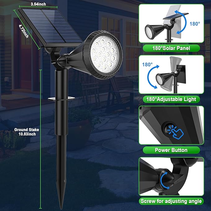 Solar Spot Lights Outdoor Waterproof 180° Adjustable Solar Powered Landscape Lights for Yard 4 Lighting Modes Solar | Lumora