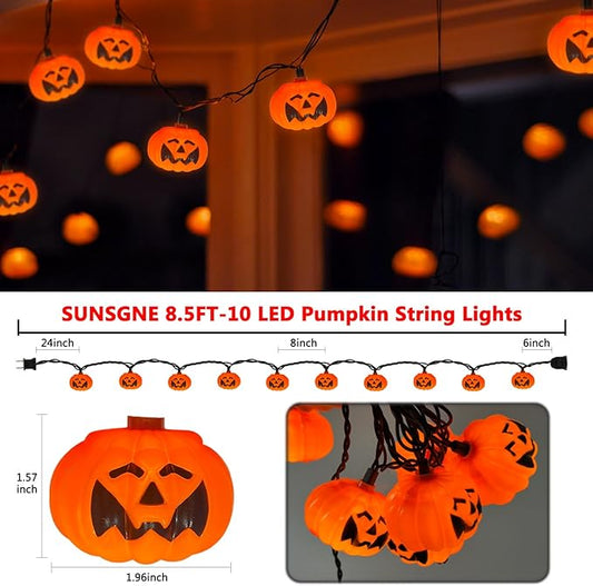 SUNSGNE Halloween Pumpkin String Lights 8.5ft Orange Hanging Decorative String Lights with 10 LED Pumpkin for Indoor Outdoor Halloween Party Window Bedroom Decor