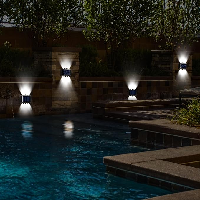 8 Pack Solar Wall Lights for Outside 6000K Cold Solar Fence Lights Up and Down LED Autumn Outdoor Decorative | Lumora