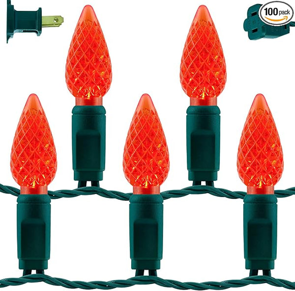 YULETIME Red C6 Strawberry LED Christmas Lights, 33 ft 100 Count 4" Spacing One-Piece High Waterproof UL Certified | Lumora