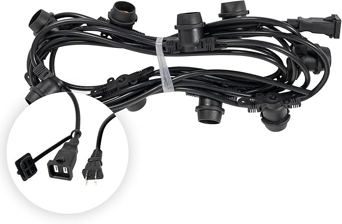 15-ft 10 Socket E26 Commercial Patio Light Stringer, Heavy Duty Weatherproof SJTW - Outdoor Security Flood Light | Lumora