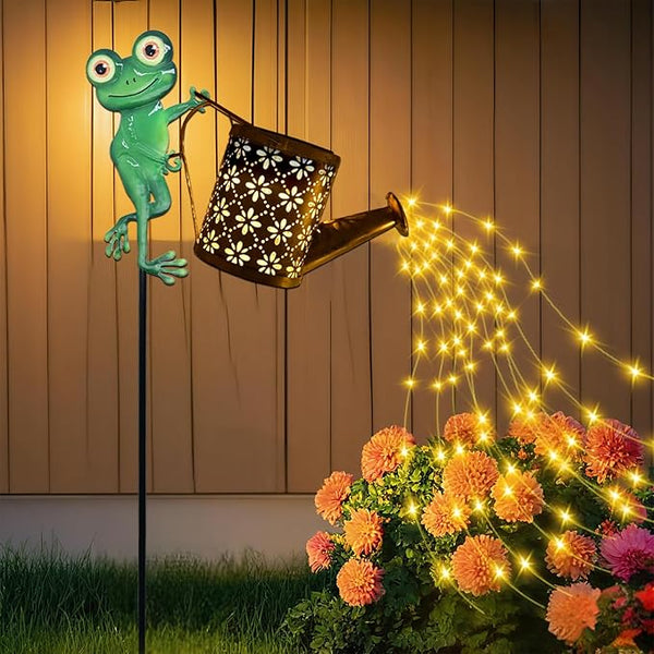 Solar Watering Can with Cascading Lights Outdoor Garden Decor, Frog Shaped Hook Gardening Gifts for Mom Women | Lumora