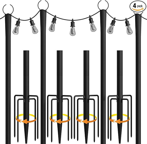 4 Pack String Light Poles, 10Ft Light Poles for Outside, Metal Poles with Fork, Lighting Hanging Post Accessories | Lumora