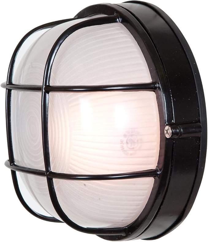 Nauticus - Round 10" Wet Location Bulkhead - Black Finish - Frosted Glass Shade