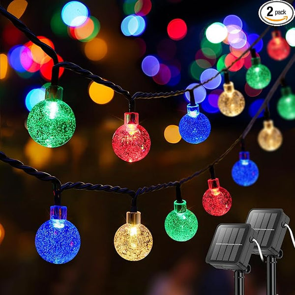 Metaku 2 Pack Solar String Lights for Outside, Total 40FT 60 LED Crystal Globe String Lights, Solar Powered Outdoor | Lumora
