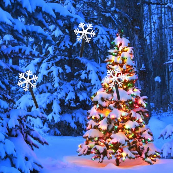 Solar Christmas Pathway Lights, Outdoor Solar Powered Snowflake, Five Pointed Star, Christmas Tree Decorative Lights with Garden Stakes for Path Lawn Patio Decor