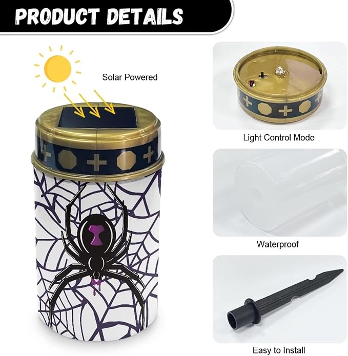 Garden Stake Light, Spider - Halloween Solar Lights for Cemetery Grave,Solar Pathway Lights Outdoor,Lawn Yard Patio | Lumora