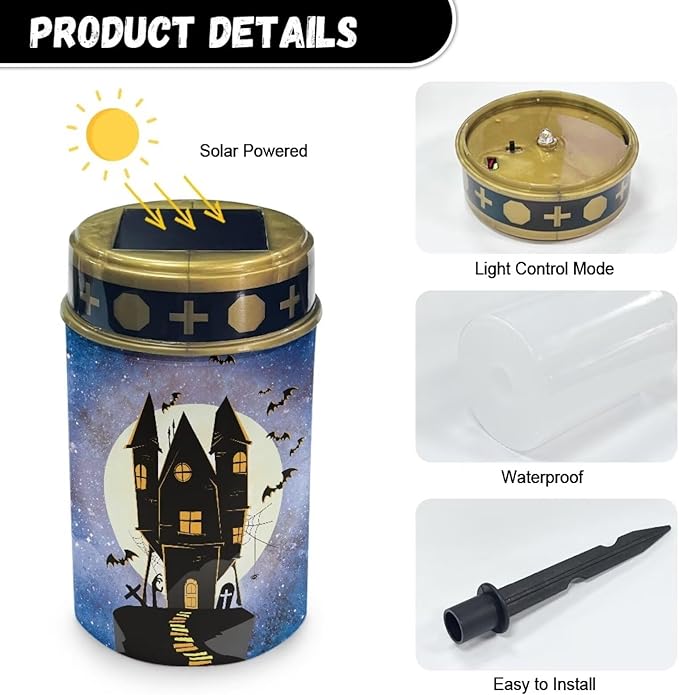 Generic Castle Print Solar Lights Outdoor Solar Garden Light for Outdoor Halloween Decoration Solar Path Light Landscape Path Light Night Light for Path Walkway Driveway